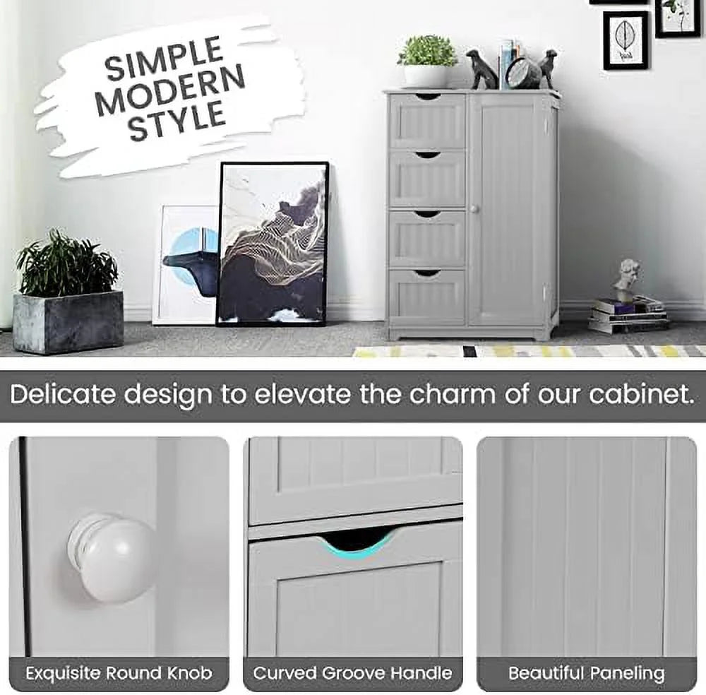 Grey Wooden Bathroom Floor Cabinet with 1 Cupboard and 4 Drawers E674956