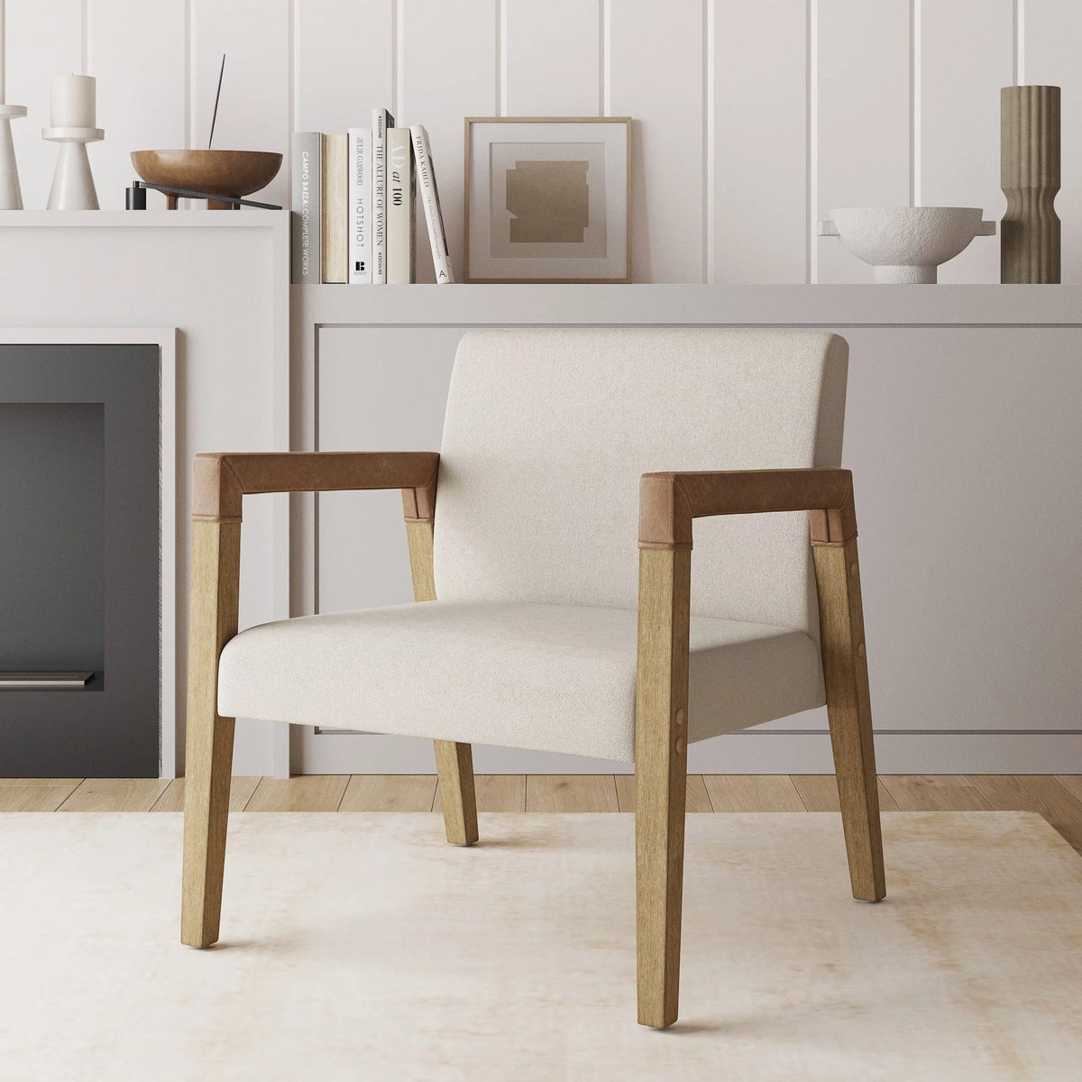 Natural Flax Upholstered Accent Chair with Arms N151914