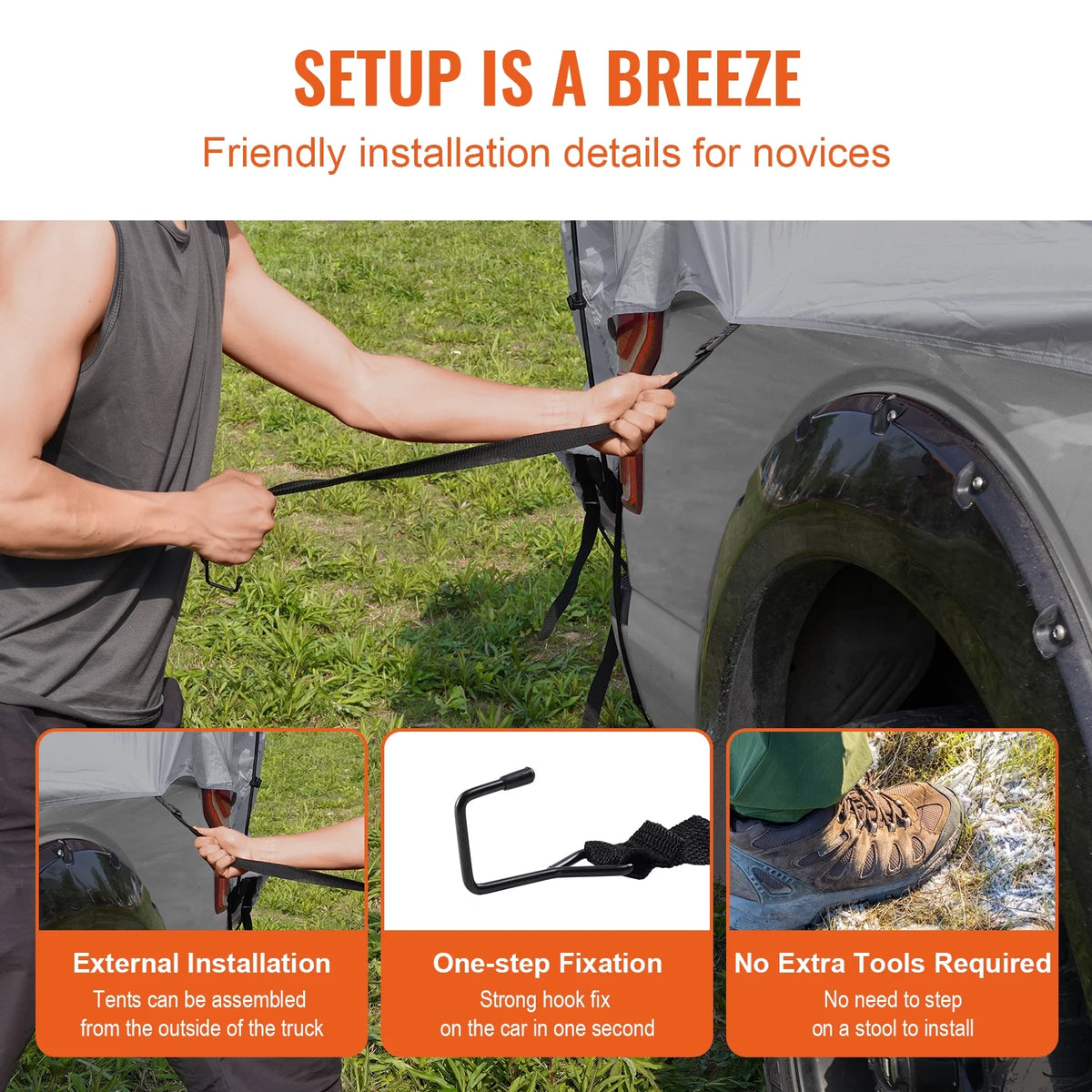 Waterproof Pickup Truck Bed Tent with Rainfly Carry Bag V44135