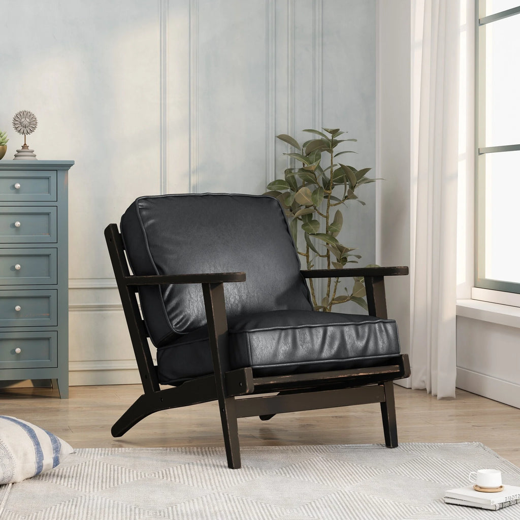 Solid Wood Pu Leather Accent Arm Chair S5268