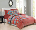 6 Piece King Bedding Quilt Bedspread And Fitted Sheet Set In Turquoise Red Orange Brown P7960