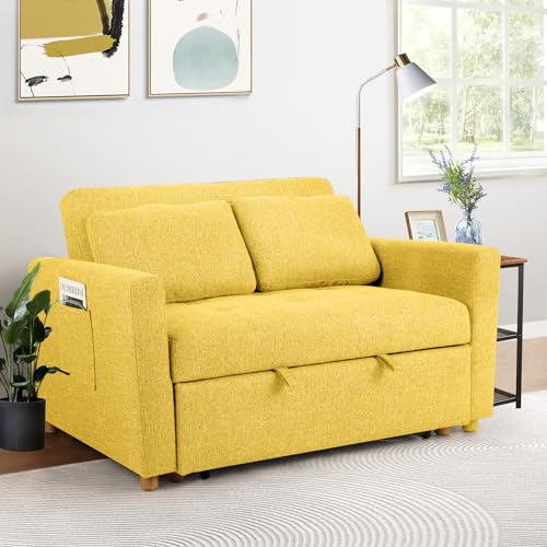 Navy Blue 2-Seater Linen Fabric Convertible Sofa Bed D392