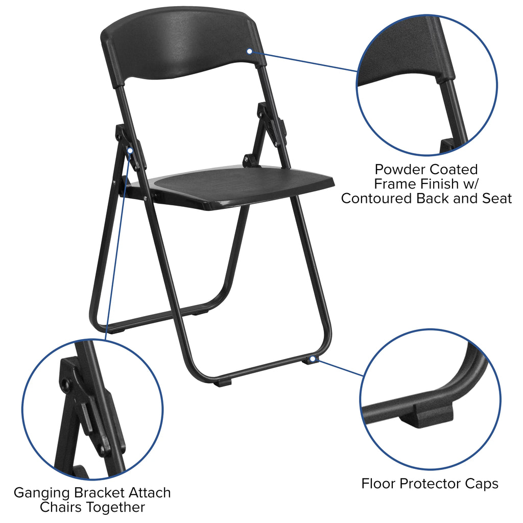 2 Pack Heavy Duty Black Plastic Folding Chair A652144