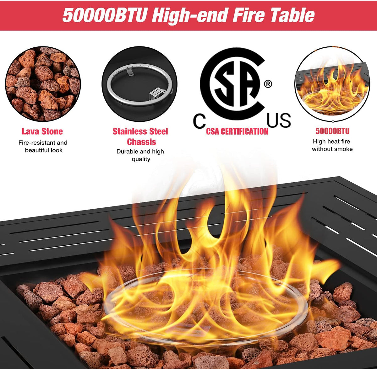 32 Inch 50,000 BTU Auto-Ignition Propane Fire Pit Table U4724