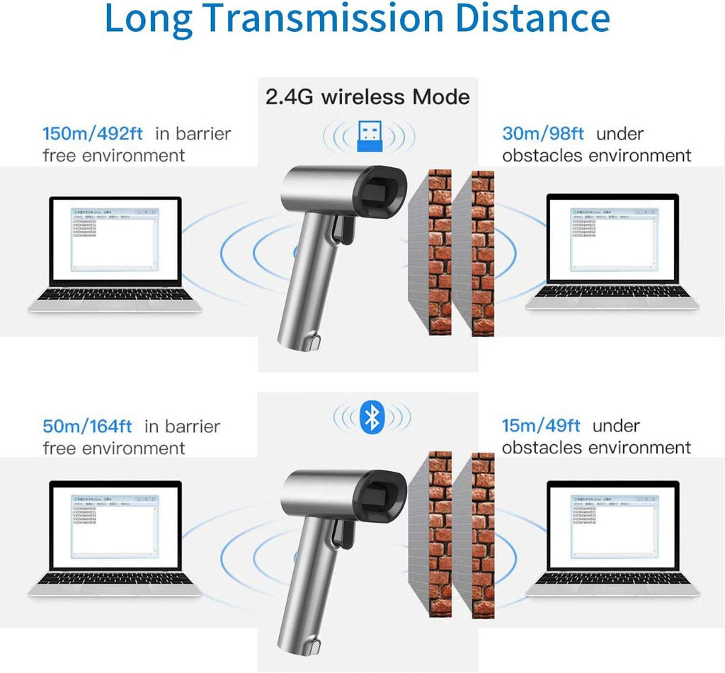 Bluetooth Wireless USB Wired Barcode Scanner with Stand Base J6498