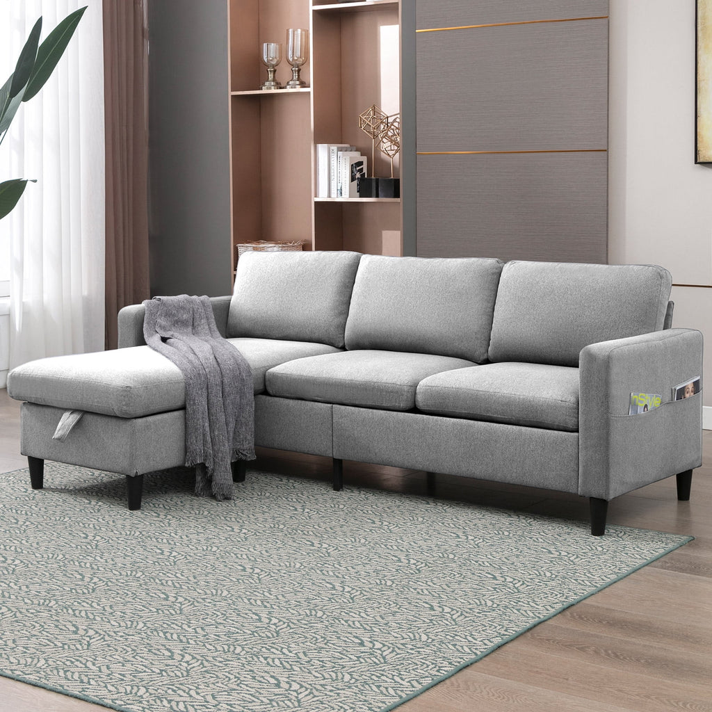 Light Gray L-Shaped Sectional Sofa with Storage Ottoman Z567