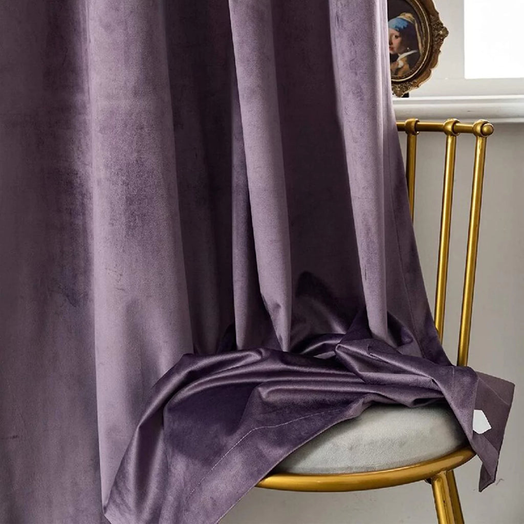 2 Panels Purple Velvet Light Blocking Curtains 52x84 inch V240339