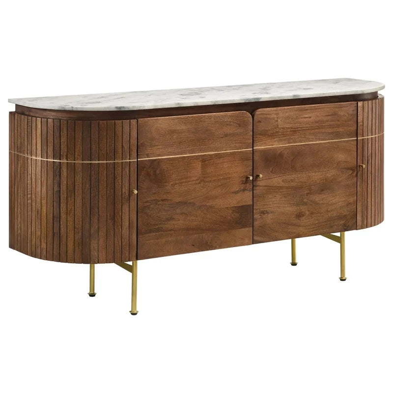 White and Natural Marble Top 4-door Dining Sideboard N266