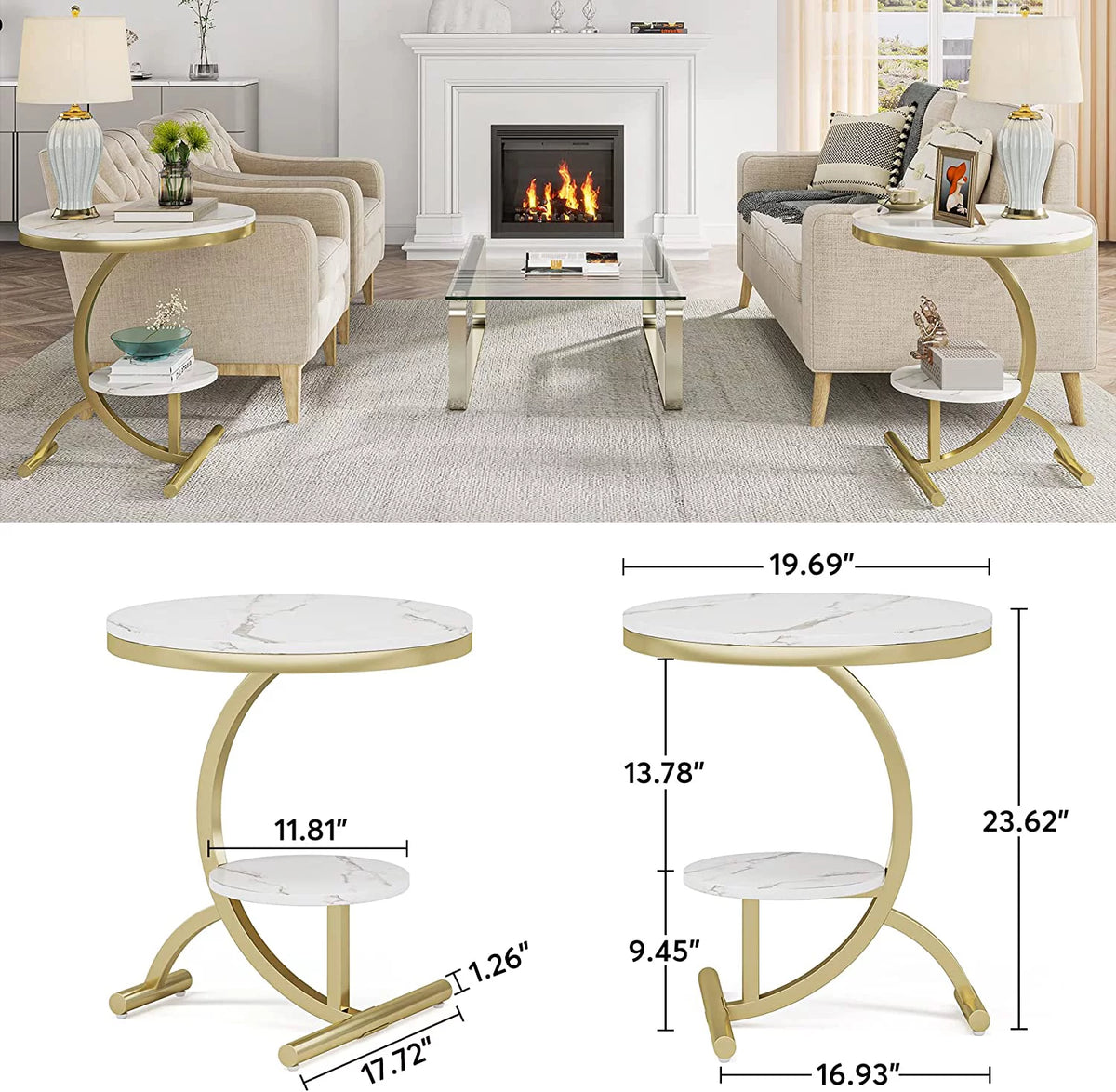 Faux Marble 2 Tier Round End Table C29011