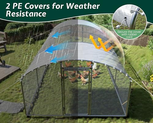 9x25.3x6.4 FT Large Walk-in Chicken Coop with Dome Roof, PE Cover & Wire Mesh R226