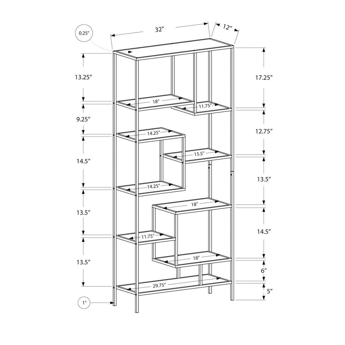 72x22H Silver Metal Bookcase with Tempered Glass B745