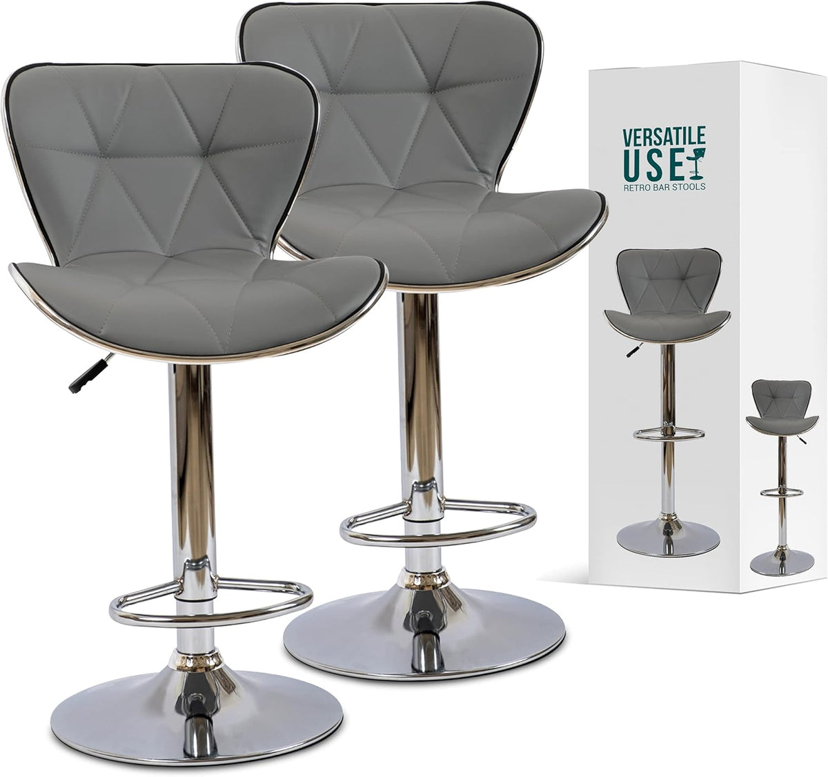 Adjustable White Bar Stools Set of 2 E5546