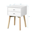 White Bedside Table with 2 Drawers and Rubber Wood Legs W529995