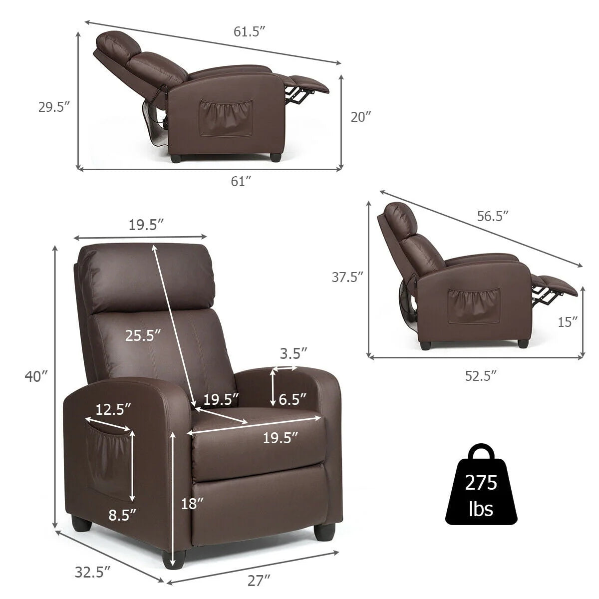 Brown PU Leather Massage Recliner Chair with Footrest H25824