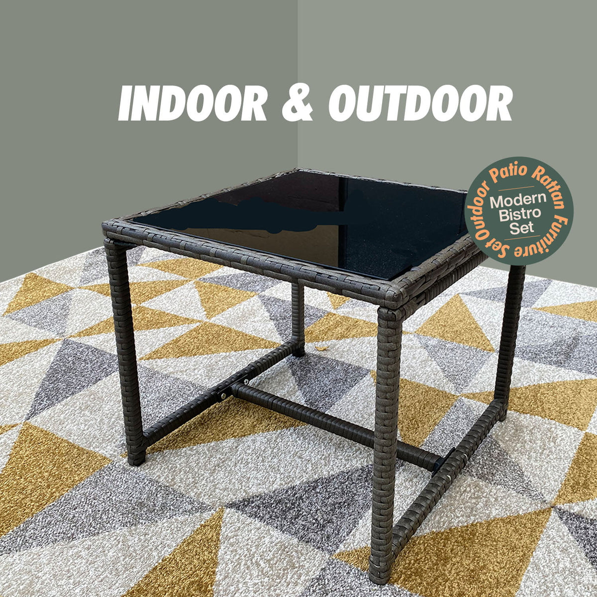 3-Piece Rattan Outdoor Furniture Set with Glass Coffee Table I539463