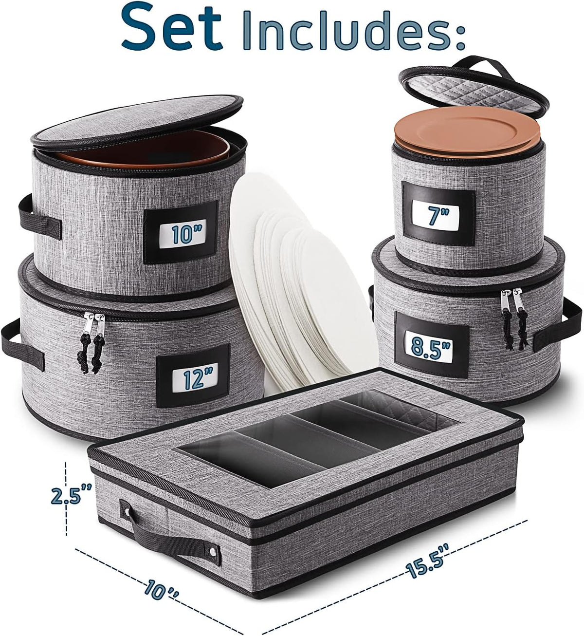 7-Pc. Hard Shell Stackable Storage Containers for Dinnerware with Dividers & Handles U86924