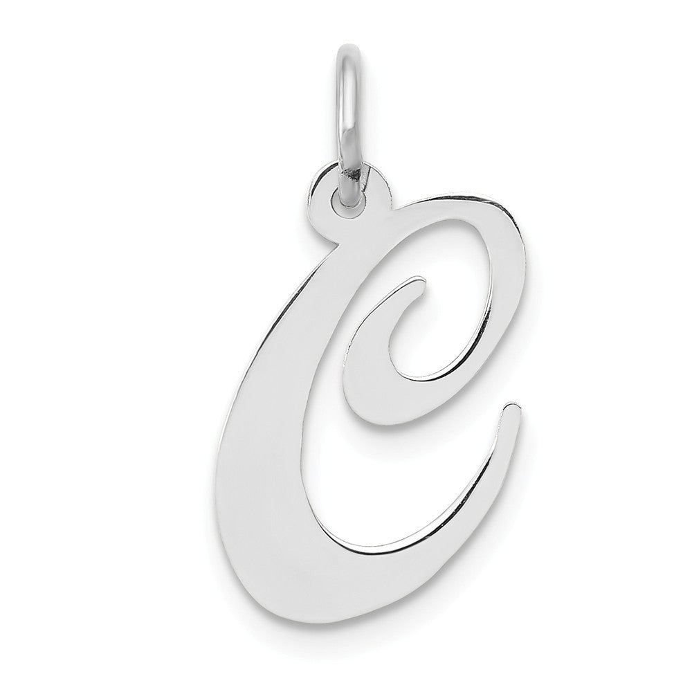 14k White Gold Polished Laser cut Medium Script Letter C Charm Pendant D960