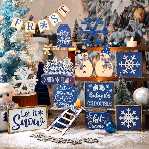 24 Pcs Christmas Tiered Tray Decorations Set with 2 Tiered Tray Stand X807