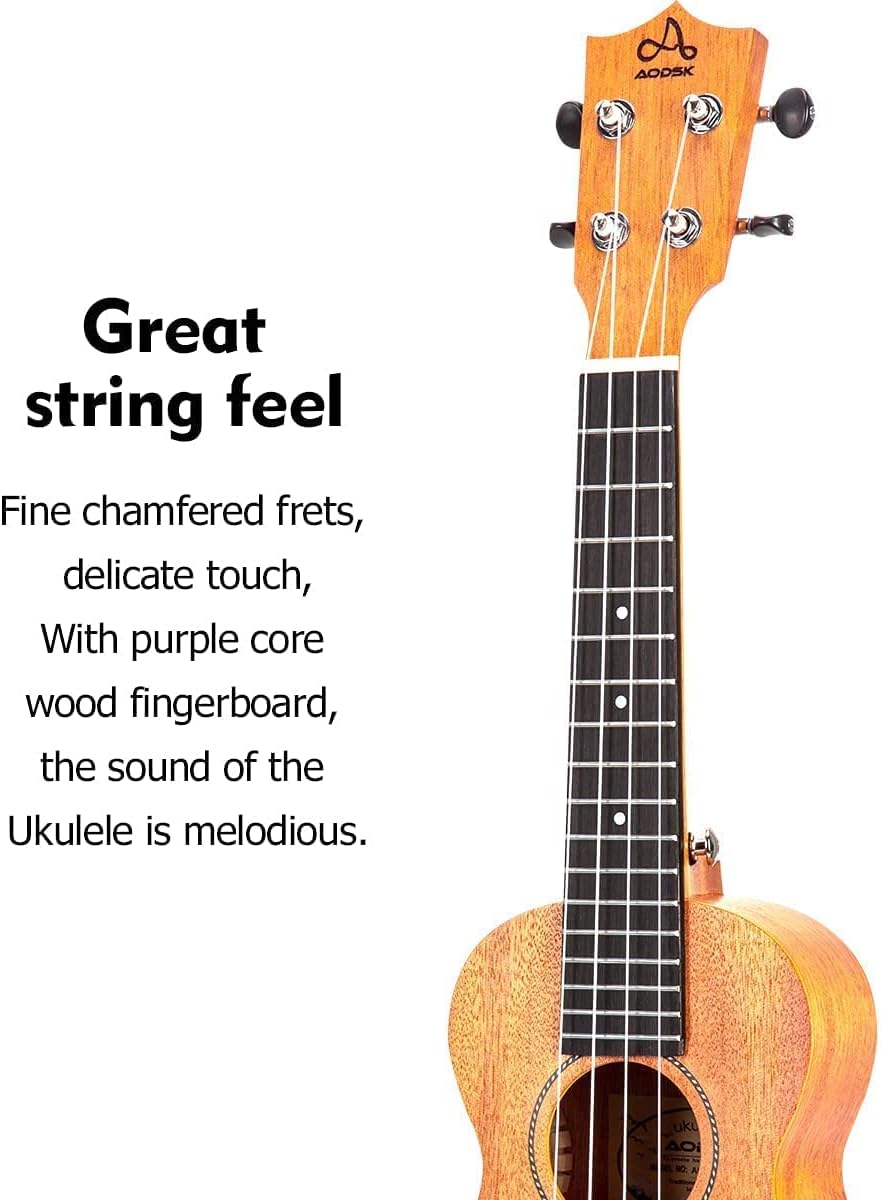 Mahogany 21 Inch Soprano Ukulele with Folding Guitar Stand Y83660