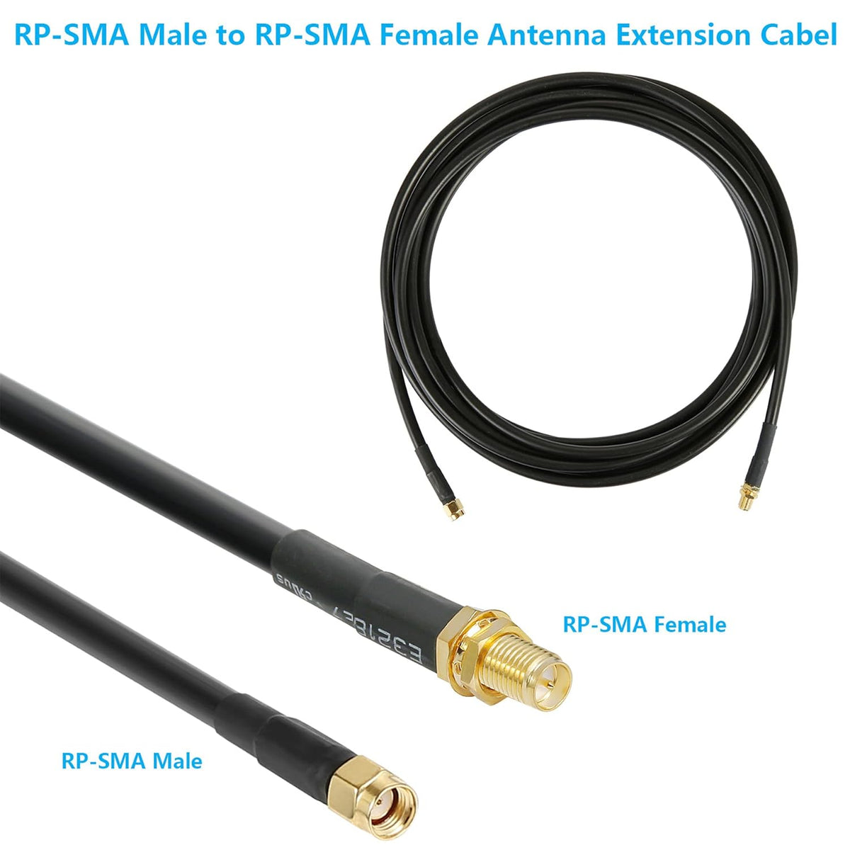 15 ft RP-SMA Male to RP-SMA Female Extension Cable, 50 Ohm Pure Copper Coax Pack of 2 Y473