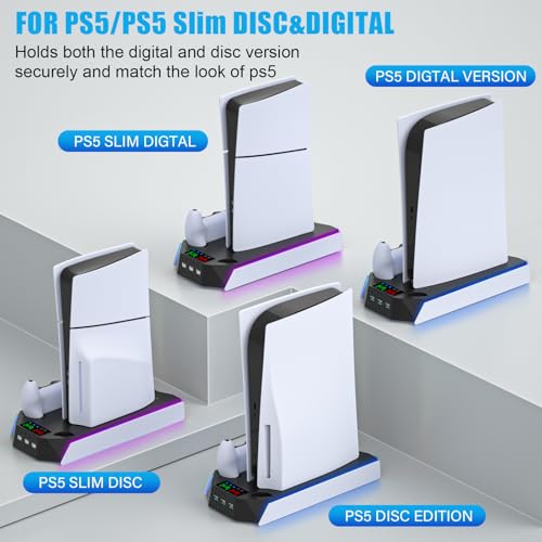 PS5 Stand and Cooling Station with Dual Controller Charging Station, White W3774