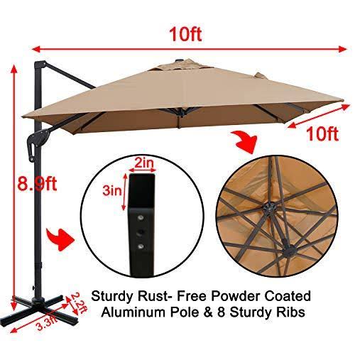 10x10ft Square Cantilever Patio Umbrella with Tilting System Q133806
