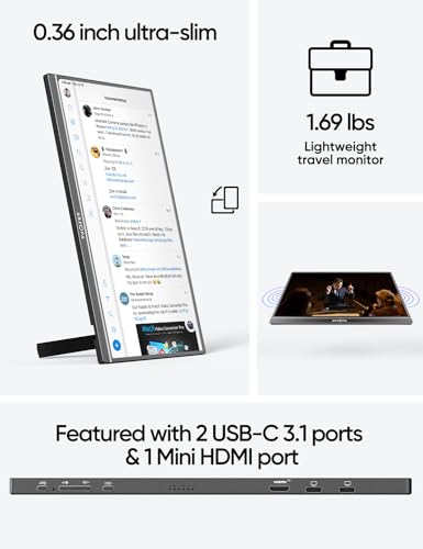 16.1'' 144Hz Portable Gaming Monitor, 1080P FHD HDR T440