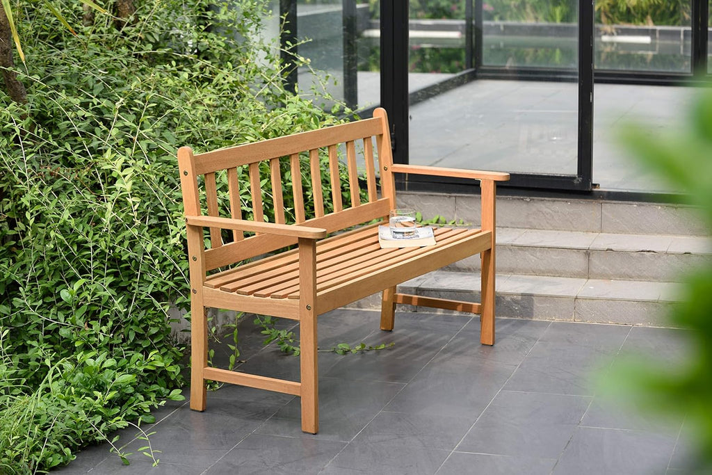 Light Brown Teak Finish 2-Seat Wood Patio Bench Z4425