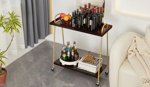 Black Mobile Bar Cart with Wine Rack and Glass Holder J6181