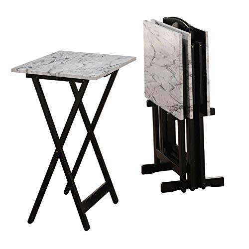 5-Pieces Faux Marble TV Snack Food Tray Set Stand Trays Dining Cart Storage Individual Tray V386