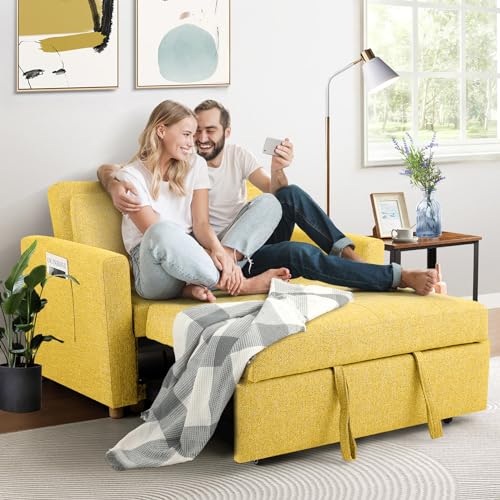 Navy Blue 2-Seater Linen Fabric Convertible Sofa Bed D392