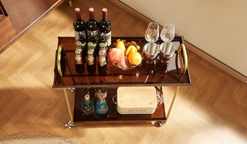Black Mobile Bar Cart with Wine Rack and Glass Holder J6181