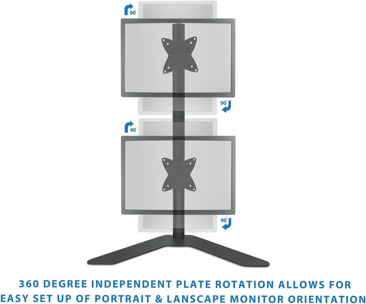 Dual Monitor Stand Vertical Stack Free Standing Desk Mount Adjustable Height Black B3366