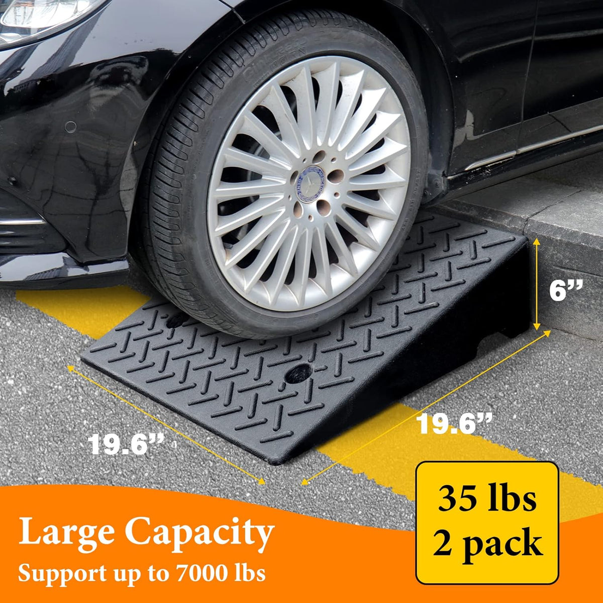 Rubber Curb Ramp 19.6 × 19.6 × 6 Heavy Duty Portable Threshold Ramp 1 PC R49270
