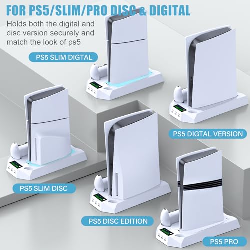 PS5 Stand and Cooling Station with Dual Controller Charging Station, White W3774