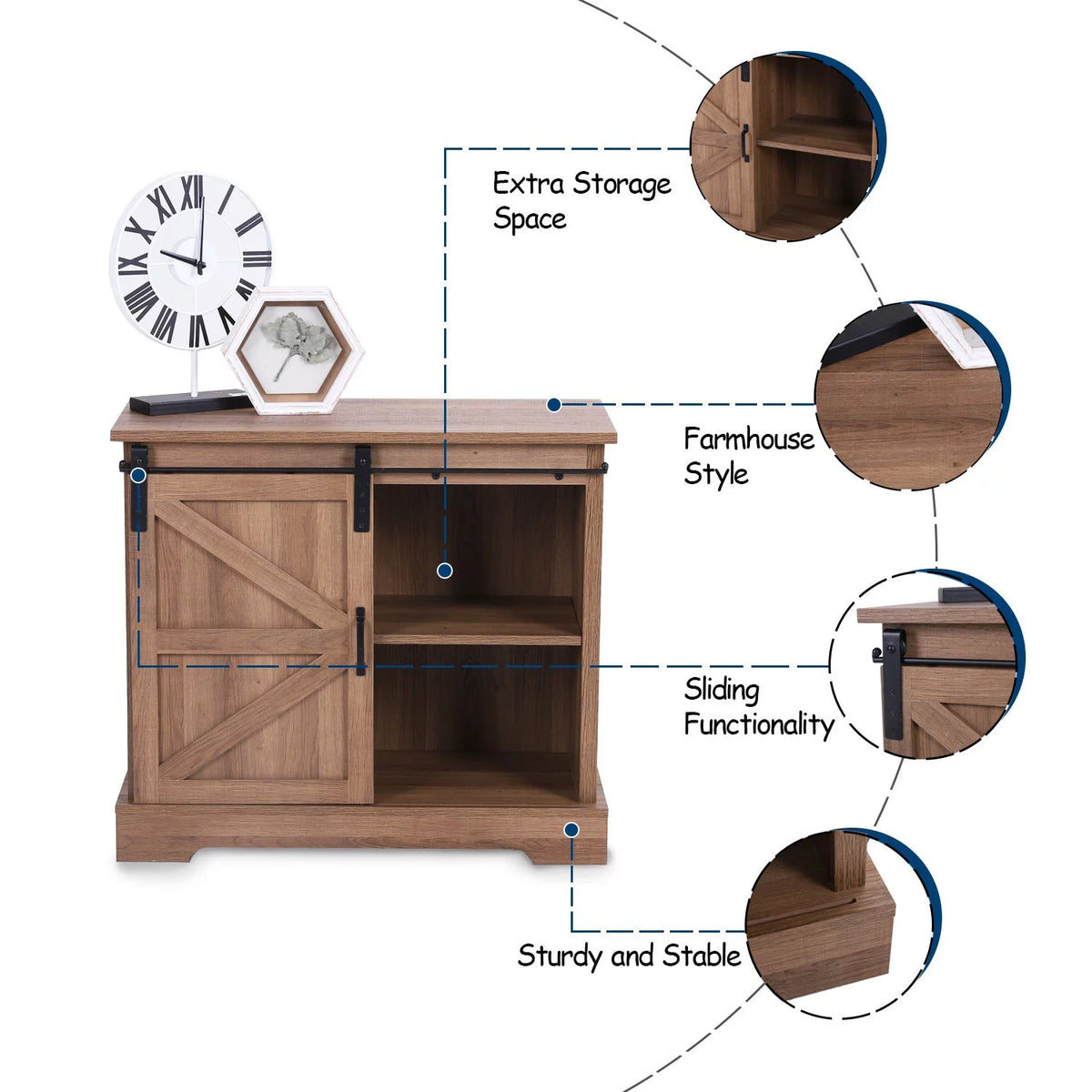 Brown Sliding Barn Door Storage Cabinet Sideboard E633848