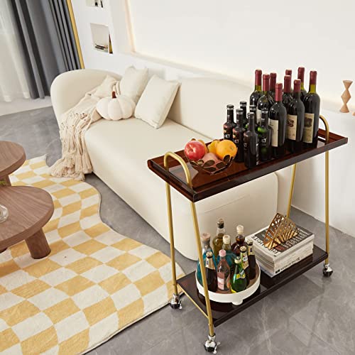 Black Mobile Bar Cart with Wine Rack and Glass Holder J6181