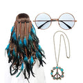 3PCS Hippie Costume Set with Headband Necklace Sunglasses Q192875