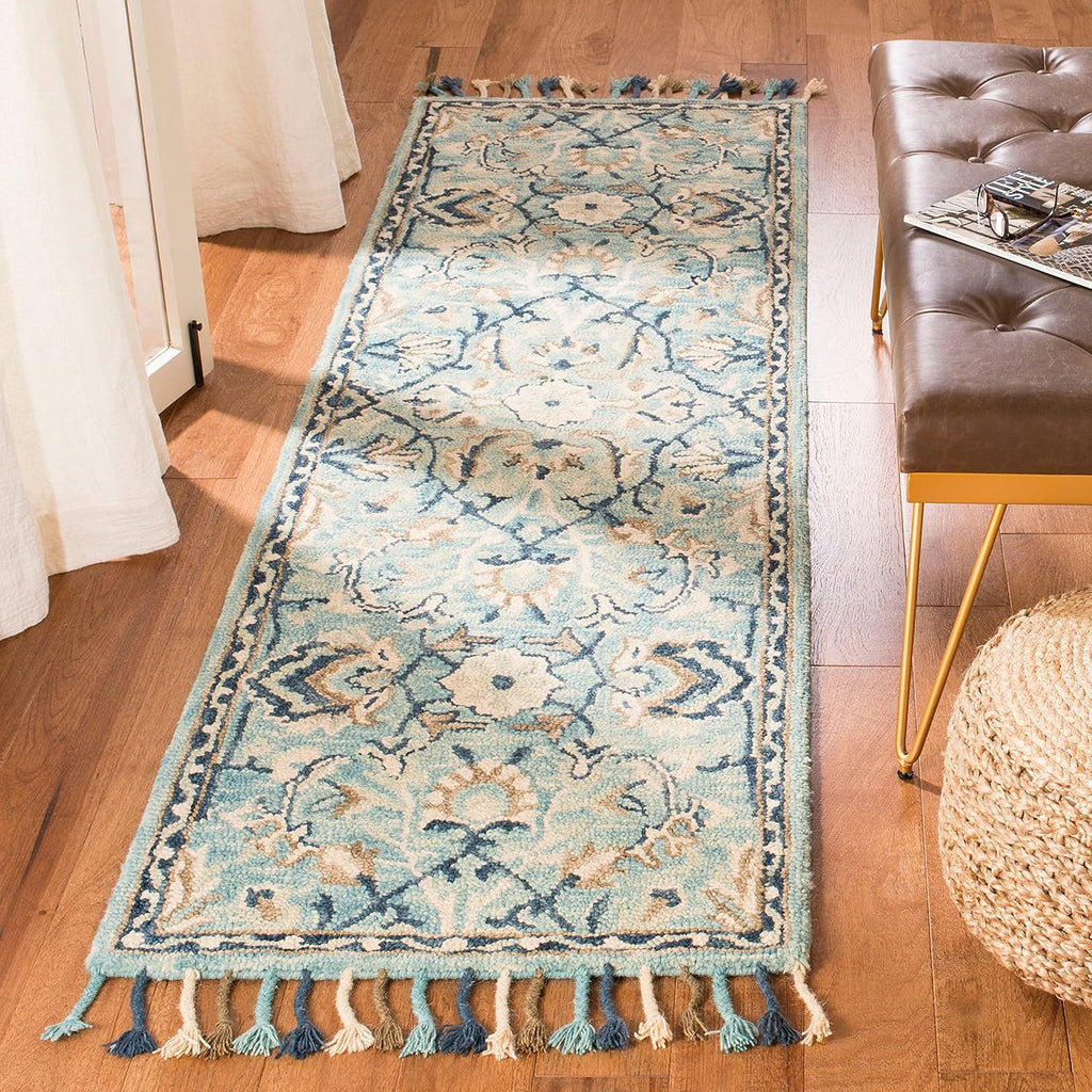 Blue/Ivory Handmade Wool Runner Rug Z82983
