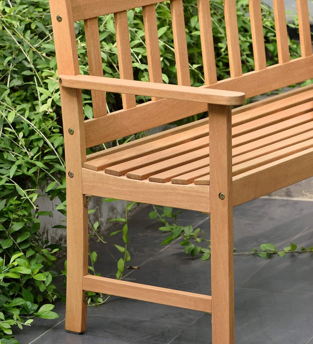 Light Brown Teak Finish 2-Seat Wood Patio Bench Z4425