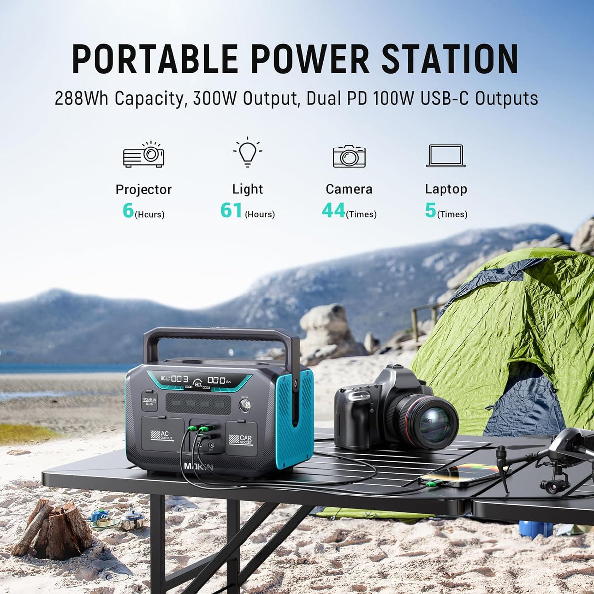 300W Portable Power Station with 120W Foldable Solar Panel W41148