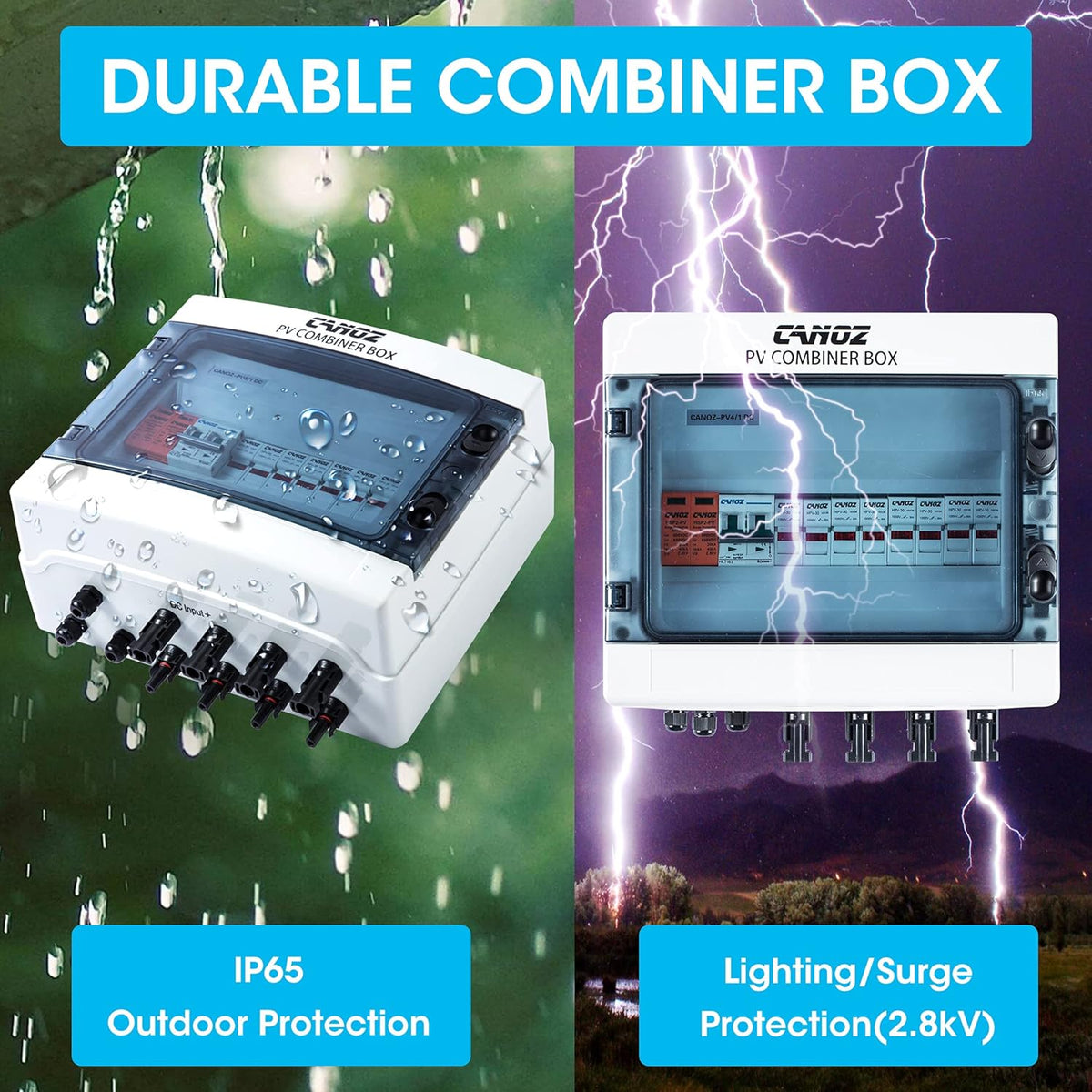 4 String PV Combiner Box with 15A Fuse, 63A Circuit Breaker, Surge Protector and MC4 Connectors F93996