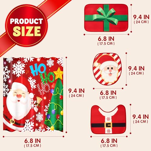 4 Pcs Christmas Bathroom Set with Shower Curtain, Bath Mat, Toilet Lid Cover, Rug & Hooks M478314