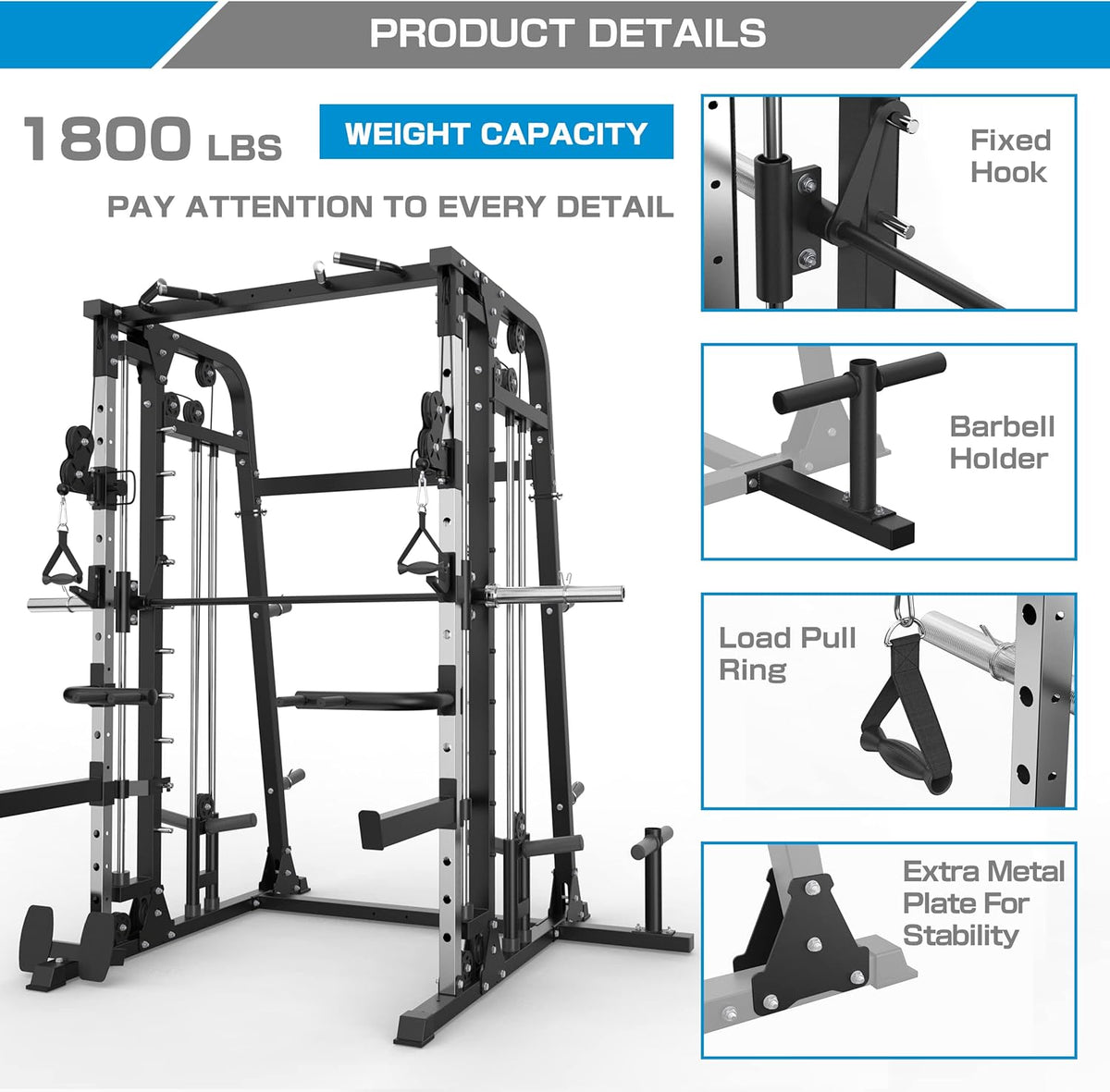 Smith Machine Power Cage with Weight Bar and LAT Pull-Down Systems G9472