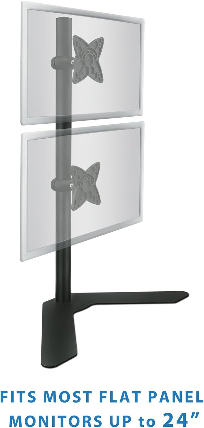 Dual Monitor Stand Vertical Stack Free Standing Desk Mount Adjustable Height Black B3366