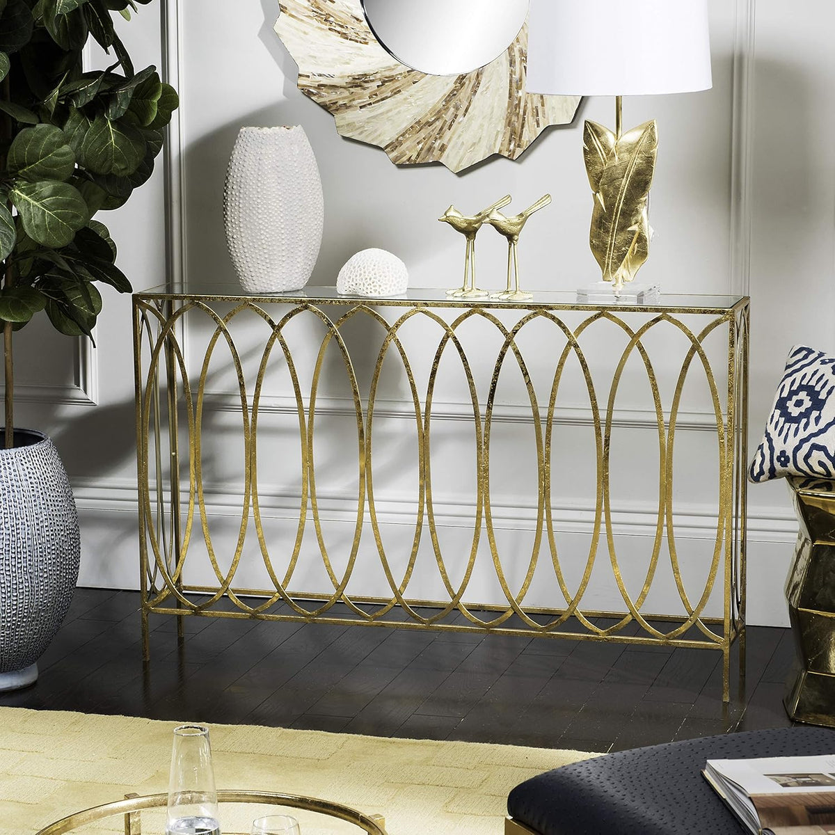 Gold Foil and Glass Console Table H788