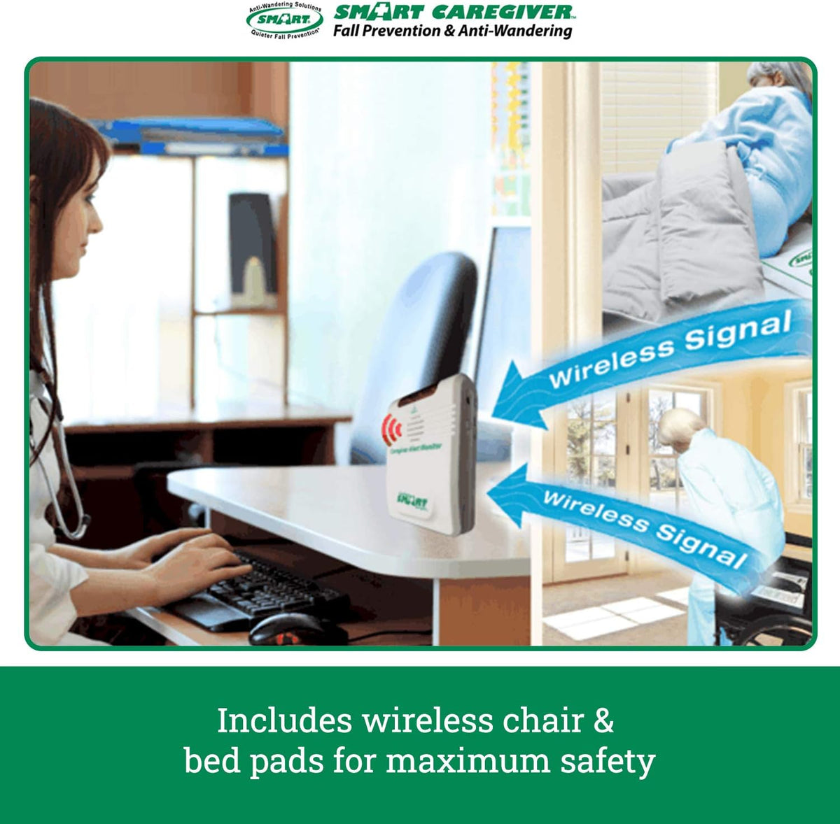 Wireless Alarm with Bed Sensor Pad and Chair Sensor Pad A35347