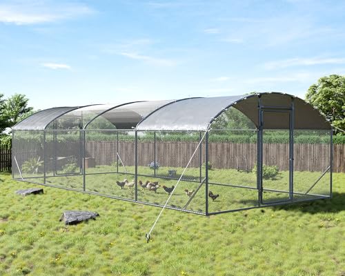 9x25.3x6.4 FT Large Walk-in Chicken Coop with Dome Roof, PE Cover & Wire Mesh R226