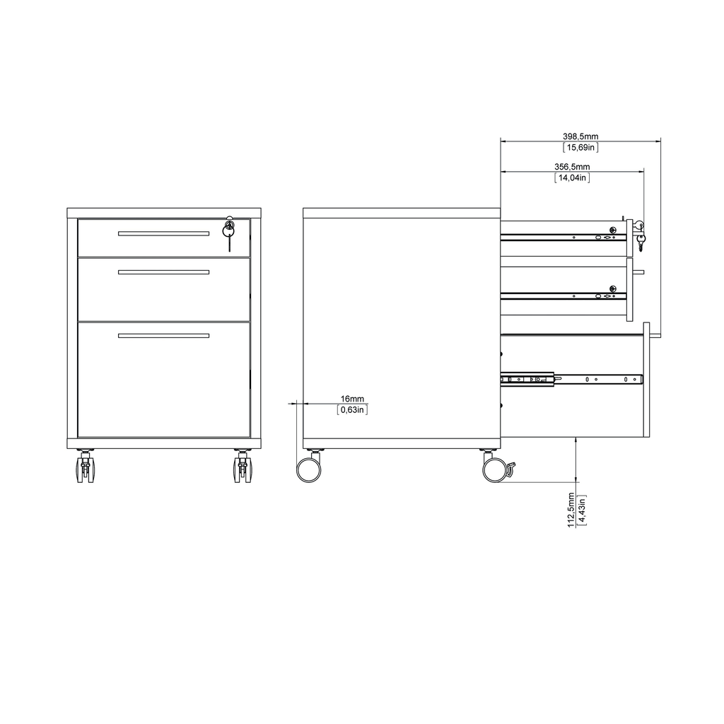 White 3 Drawer Mobile File Cabinet W88369