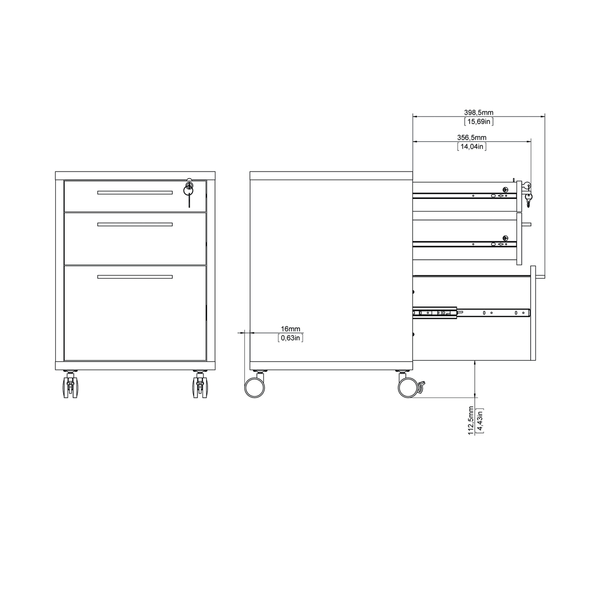 White 3 Drawer Mobile File Cabinet W88369